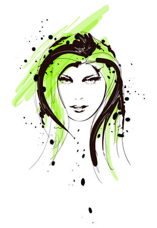 beautiful woman face hand drawn vector illustration sketchのイラスト素材