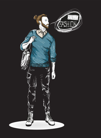 Fashion man. Sketch of fashion man on a black background. Spring man. Street styleのイラスト素材