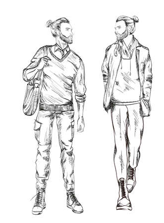 Fashion man. Sketch of fashion man on a white background. Spring man. Street styleのイラスト素材