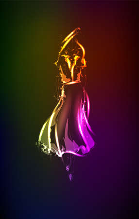 Hand-drawn fashion model from a neon. A light girls. Fashion girls. Stylish fashion model. Fashion womanのイラスト素材