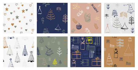 Seamless Christmas backgrounds with decorative Christmas treesのイラスト素材