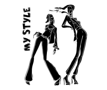 Singer in the style of sketching art. Young woman dances and sings. Black drawing on a white background. fashionable vector illustration.のイラスト素材