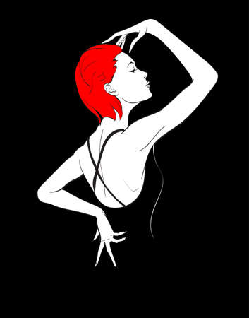 Beautiful young women. Hand drawn fashion girls on black background. fashion model posing. sketch. vector illustration.のイラスト素材