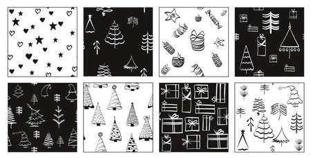 Seamless Christmas backgrounds with decorative Christmas trees