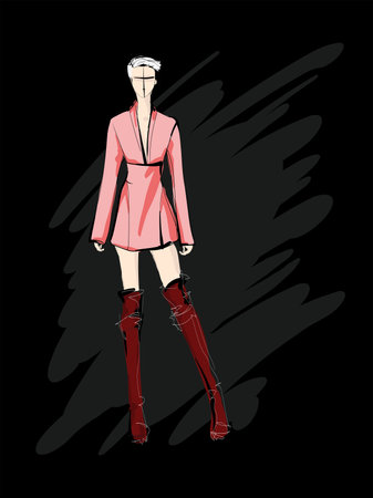Beautiful young girl in stylish clothes. fashion woman look. sale concept. Hand-drawn fashion illustration. Cute girl in fashion clothes.のイラスト素材