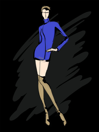 Beautiful young girl in stylish clothes. fashion woman look. sale concept. Hand-drawn fashion illustration. Cute girl in fashion clothes.のイラスト素材