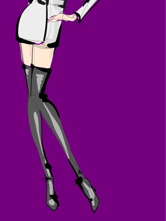 Beautiful young girl in stylish clothes. fashion woman look. sale concept. Hand-drawn fashion illustration. Cute girl in fashion clothes.のイラスト素材