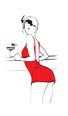 Vector Beautiful young woman clubbing and drinking a cocktailのイラスト素材