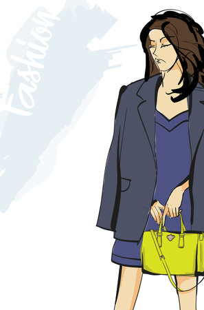 Beautiful young girl in stylish clothes. fashion woman look. sale concept. Hand-drawn fashion illustration. Cute girl in fashion clothesのイラスト素材