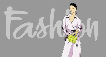 Beautiful young girl in stylish clothes. fashion woman look. sale concept. Hand-drawn fashion illustration. Cute girl in fashion clothesのイラスト素材