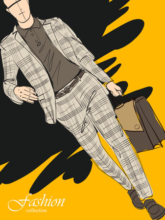Vector Fashion man set. Sketch of a fashion man in a jacket on a white background. Autumn man. Street styleのイラスト素材
