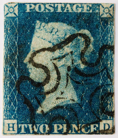 1840 Two Penny Blue with a black Maltese Cross postmarkのeditorial素材