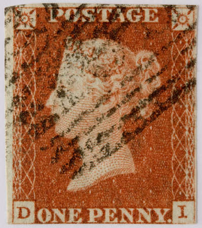 1840 Penny Red with a black postmarkのeditorial素材