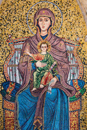 Mosaic of Mary and the baby Jesusの写真素材