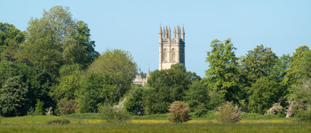 Merton College, Oxford, viewed across Christ Church Meadowの写真素材