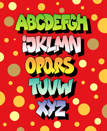 Bright cartoon comic graffiti font. Vector alphabetのイラスト素材