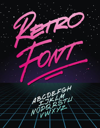 Retro font on light grid background. Vector alphabetのイラスト素材