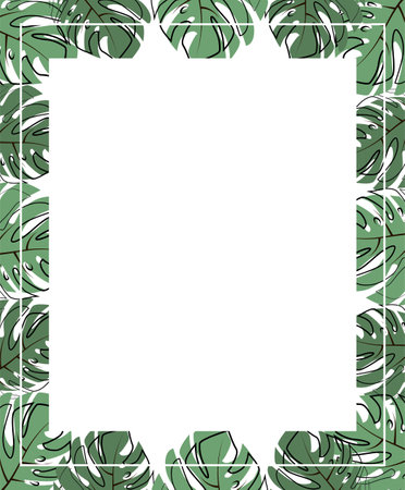 Square frame of leaf. Exotic leaves and plants, collected in a composition in a Square on a white background. Natural floral template . Postcard for your text. Vector greeting card for your designのイラスト素材