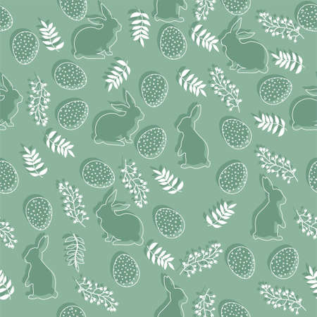 Easter pattern with eggs, bunnies and flowers in pastel colors. Seamless Rapport for your design. Design for title for the site ,banner, poster, card, paper print, postcard, backgroundのイラスト素材