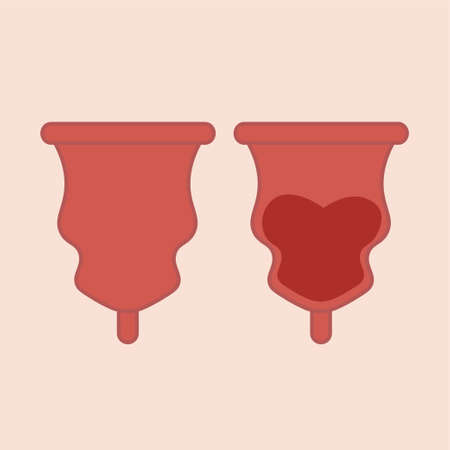 Menstruation hygiene Female period products-reusable menstrual cup with menstrual blood. Feminine menstrual care illustration.Menstrual period. Feminism.Gender equality.Vector graphicsのイラスト素材