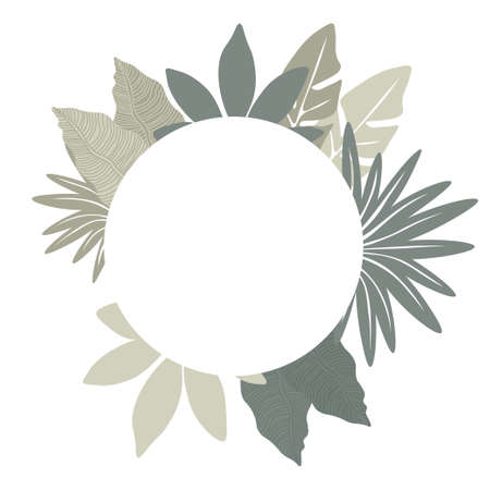 Tropical leaves, collected in a composition.Botanical abstract postcard for your text.Vector design for greeting card,wall framed prints,invitation,cover and poster.Natural floral Frame for your textのイラスト素材