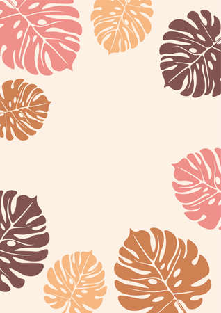 Tropical leaves, collected in a composition.Botanical abstract postcard for your text.Vector design for greeting card,wall framed prints,invitation,cover and poster.Natural floral Frame for your textのイラスト素材