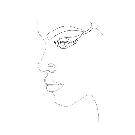 Vector illustration handsome face in minimalistic modern style. Outline line art illustration of womanのイラスト素材