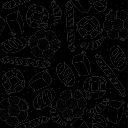 Trendy vector pattern for bakery or cafe.Illustrations of buns,bread, baguette,and other pastries for packaging,labels,or signage.Line Art illustration of food for banner, flyer or menuのイラスト素材