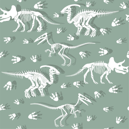 Seamless vector pattern with dinosaur skeleton.のイラスト素材