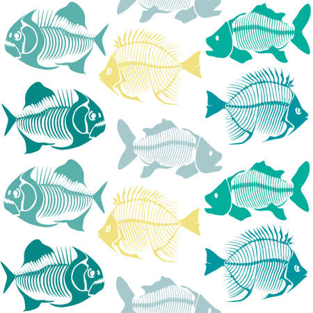 Seamless vector pattern with fish skeleton.