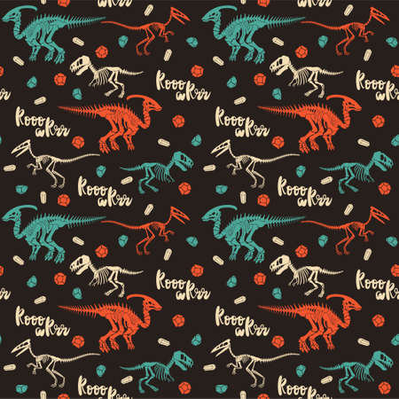 Seamless vector pattern with dinosaur skeleton.のイラスト素材