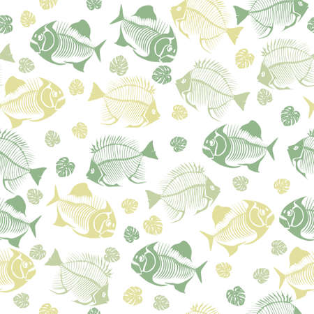 Seamless vector pattern with fish skeleton.のイラスト素材
