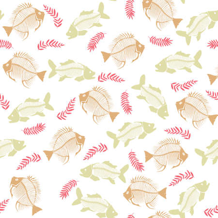 Seamless vector pattern with fish skeleton.のイラスト素材