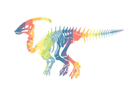 Vector illustration with rainbow dinosaur skeleton isolated on a white background.のイラスト素材
