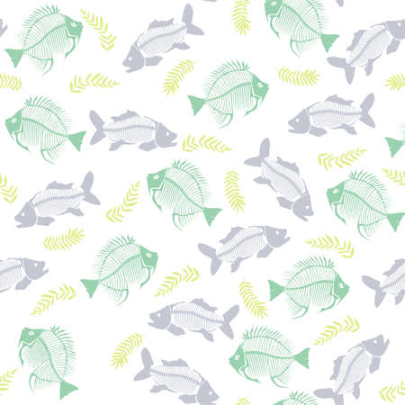 Seamless vector pattern with fish skeleton.