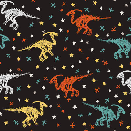 Seamless vector pattern with dinosaur skeleton.のイラスト素材