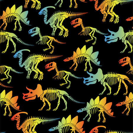 Seamless vector pattern with dinosaur skeleton.のイラスト素材