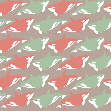 Vector seamless pattern with orca.Underwater cartoon creatures.Marine background.Cute ocean pattern for fabric, childrens clothing,textiles,wrapping paperのイラスト素材