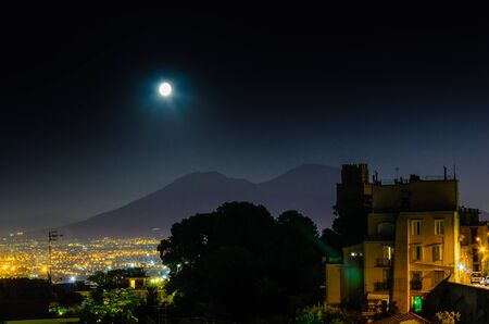 Vesuvius from Capodimonte hill in Naples by nightの写真素材