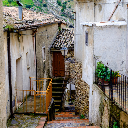 Typical street of a little village in southern Italy: Cerchiara di Calabriaの写真素材