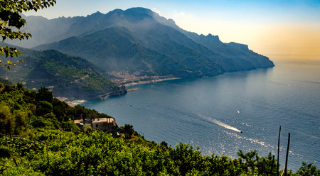 Maiori and Minori seen from Ravello. Mediterranean sea and Amalfi coast Italyの写真素材