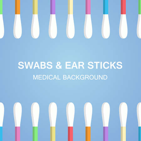 Swabs, ear sticks in flat style on blue background. Medical tools, hygiene objects.のイラスト素材