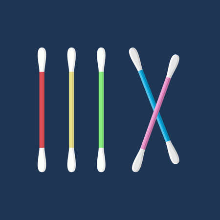 Swabs, ear sticks in flat style on blue background. Medical tools, hygiene objects.のイラスト素材