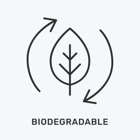 Biodegradable line icon. Vector illustration of leaf and arrows. Black outline pictogram for ecology signのイラスト素材