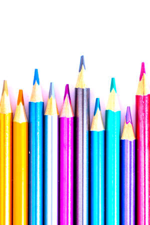 Set beautiful white , colored pencils of colored pencils on white background. Soon to school. Back to Schoolの写真素材