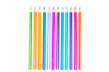 Set beautiful white , colored pencils of colored pencils on white background. Soon to school. Back to Schoolの写真素材