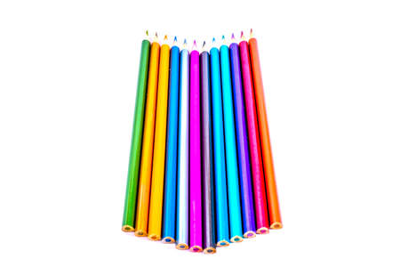 Set beautiful white , colored pencils of colored pencils on white background. Soon to school. Back to Schoolの写真素材