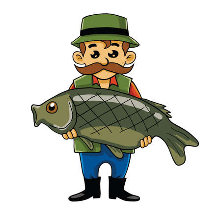 Fisherman Carrying Big Fish Cartoon Vectorのイラスト素材
