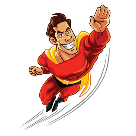 superhero flying with muscly body cartoon vectorのイラスト素材