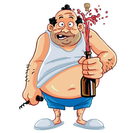 Fat Man Cartoon Opening Champagne Bottle Character Designのイラスト素材